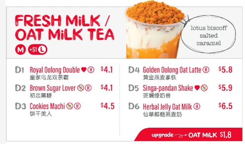 Liho Tea Menu Prices – Fresh/Oat Milk Tea
