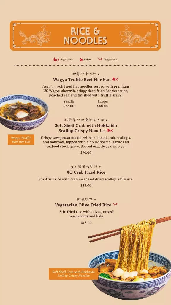 THE DRAGON CHAMBER RICE & NOODLES PRICES
