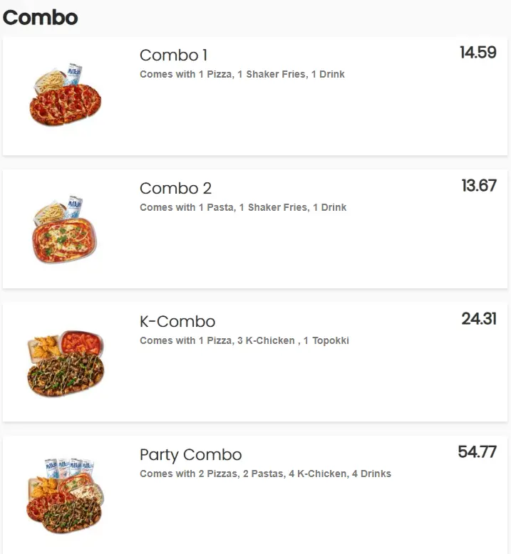 GOPIZZA COMBO MENU WITH PRICES
