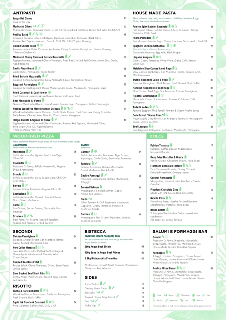 PUBLICO ANTIPASTI MENU WITH PRICE
