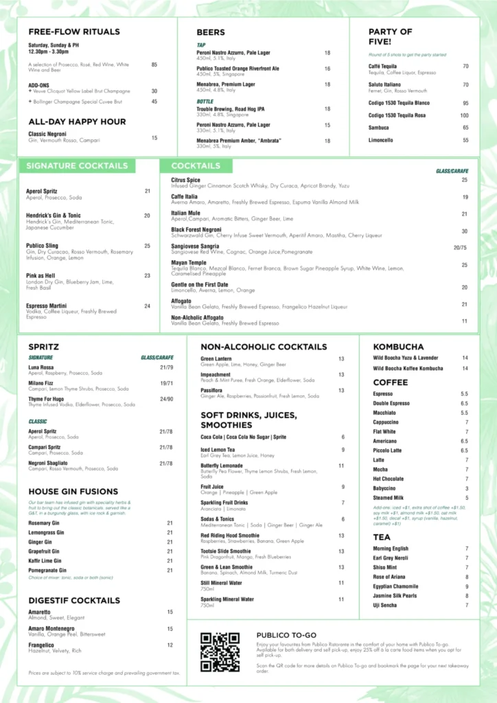 PUBLICO SINGAPORE BEVERAGES PRICES
