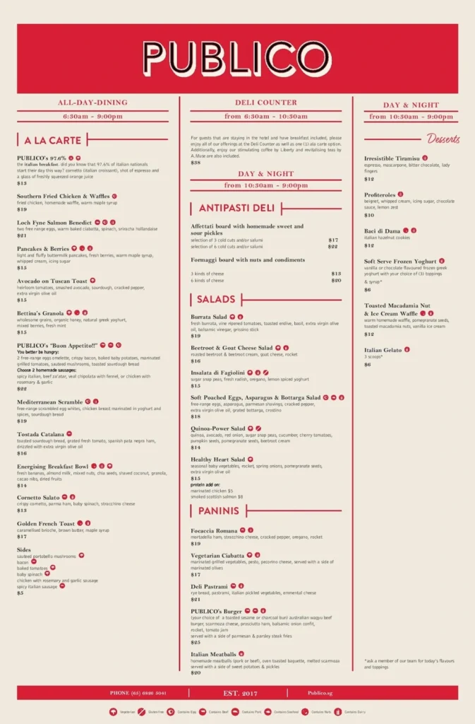 Publico Menu prices