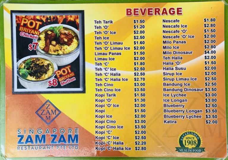 Zam Zam Menu Singapore & Latest Price List 2024