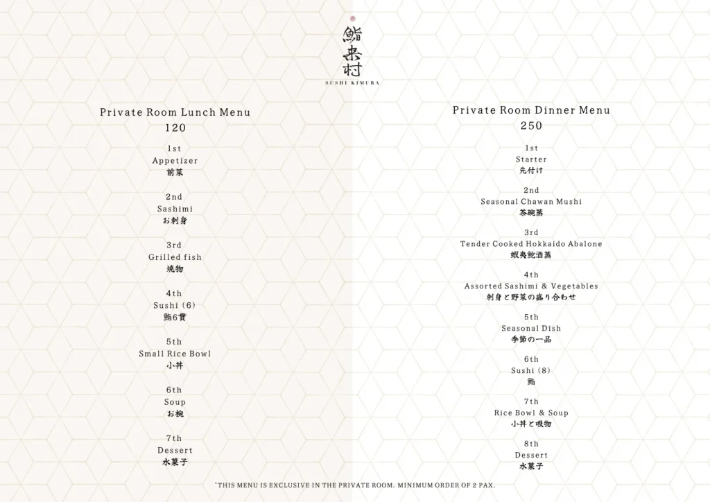 SUSHI KIMURA Menu prices